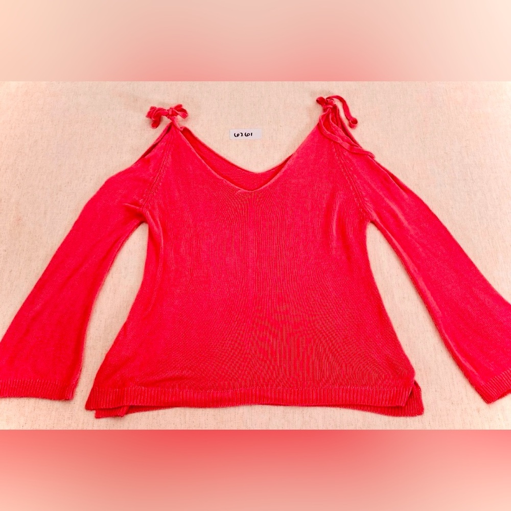 VENUS LASCANA V-Neck LS, Cold-Shoulder Knit withTies, Red, Small, EUC (PMB3)
